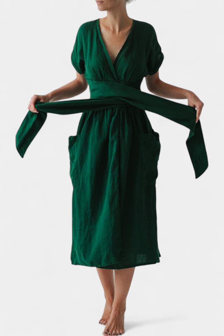 Cressida – Baumwollkleid für Damen mit V-Ausschnitt und Gürtel