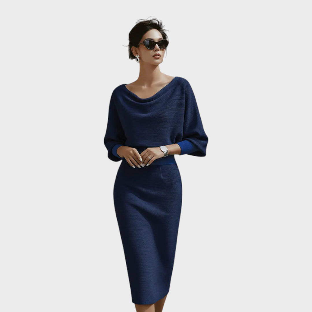 Janna – Weißes Satin-Midikleid mit Fledermausärmeln
