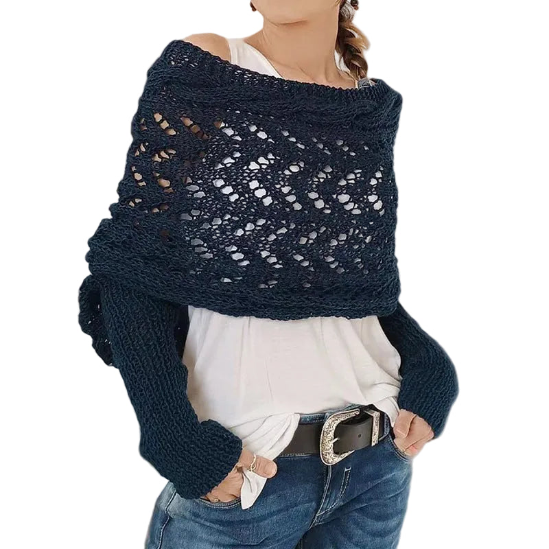 Maribel – Strickbluse-Schal für Damen mit Lochmuster und langen Ärmeln – Ansicht 3