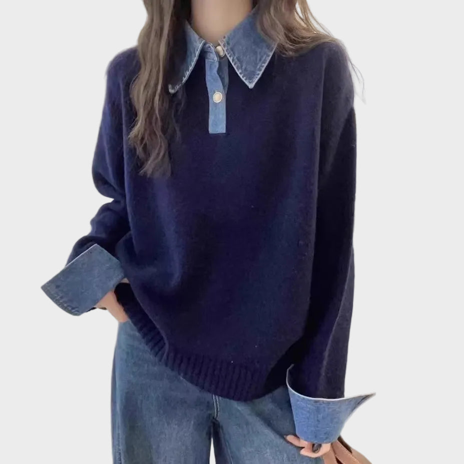 Harrow – Damen-Strickpullover mit Jeanskragen – Ansicht 3