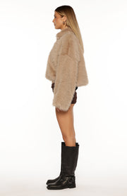 Nero – Hellbraune Damen-Kunstpelzjacke – Ansicht 6