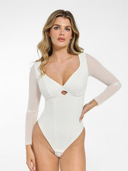 Damen-Body mit Netzärmeln und herzförmigem Ausschnitt – Ansicht 2
