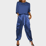 Damen-Satin-Set mit Bluse und Cargohose – Ansicht 2