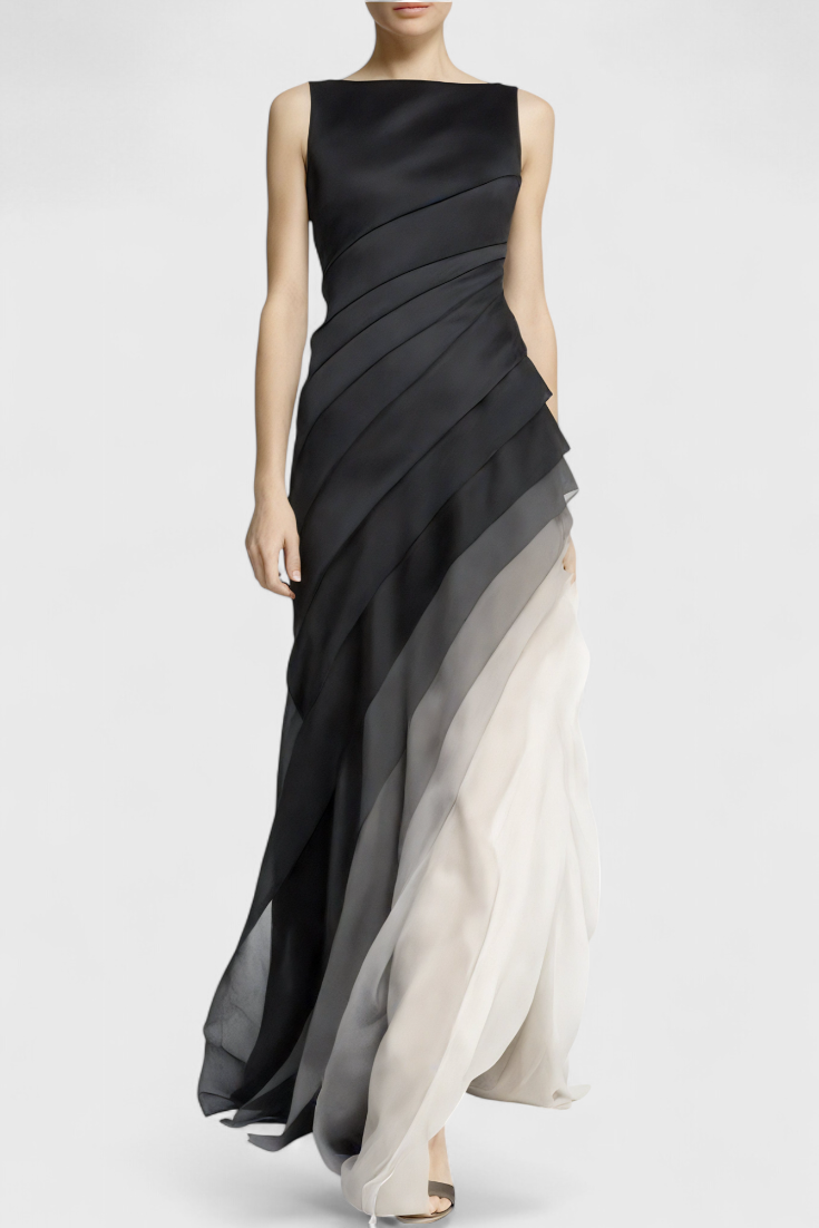 Angela – Ärmelloses Kleid für Damen mit Farbverlauf und luftigen Lagen