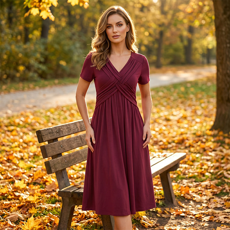 Gisela | Elegantes Kleid mit V-Ausschnitt und Cross-Front-Design – Ansicht 3