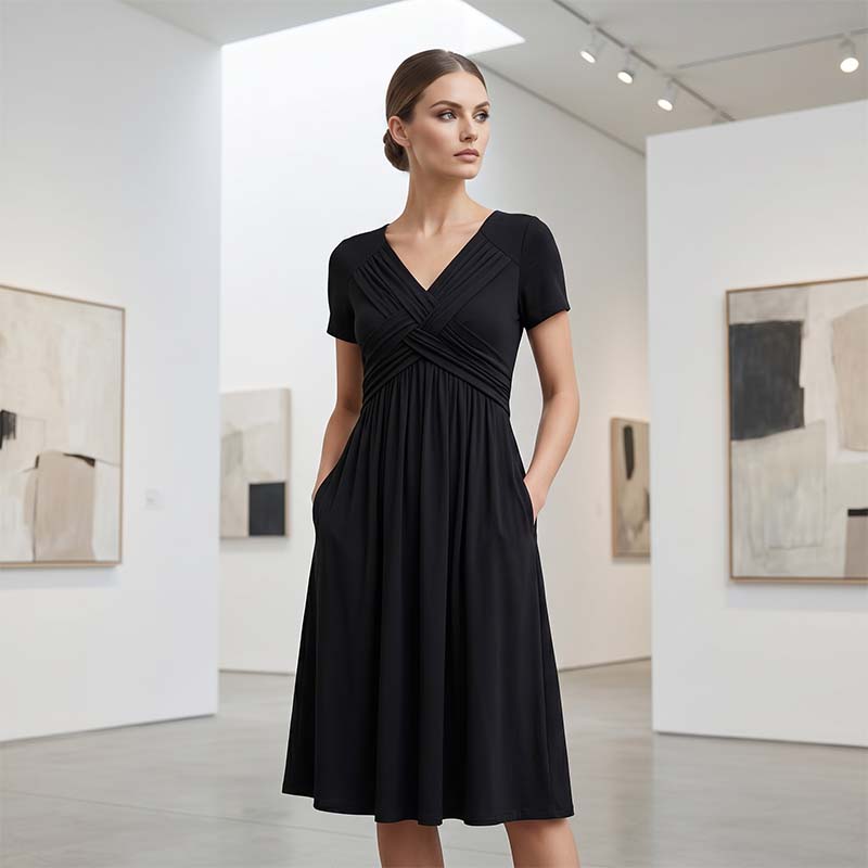Gisela | Elegantes Kleid mit V-Ausschnitt und Cross-Front-Design