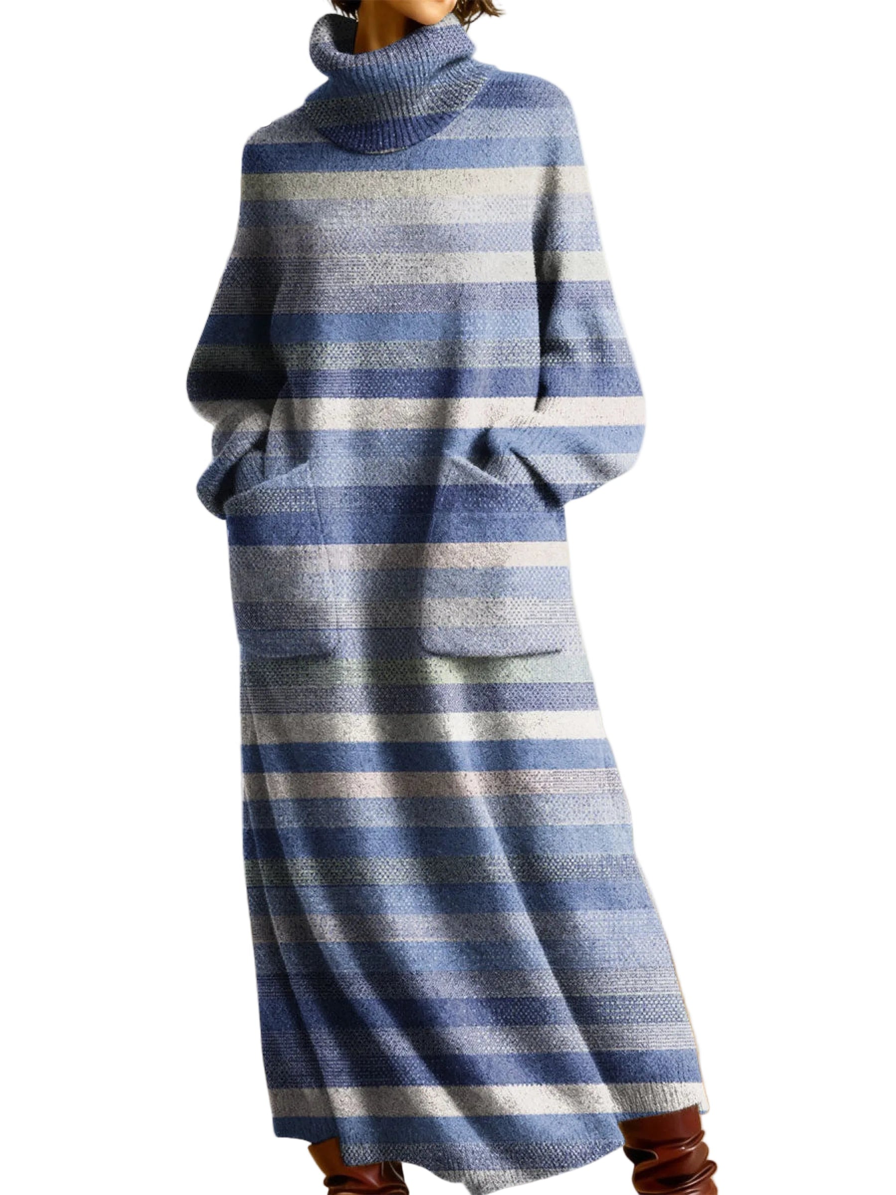 Freya – Gestricktes Damenkleid mit geometrischem Retro-Patchworkmuster