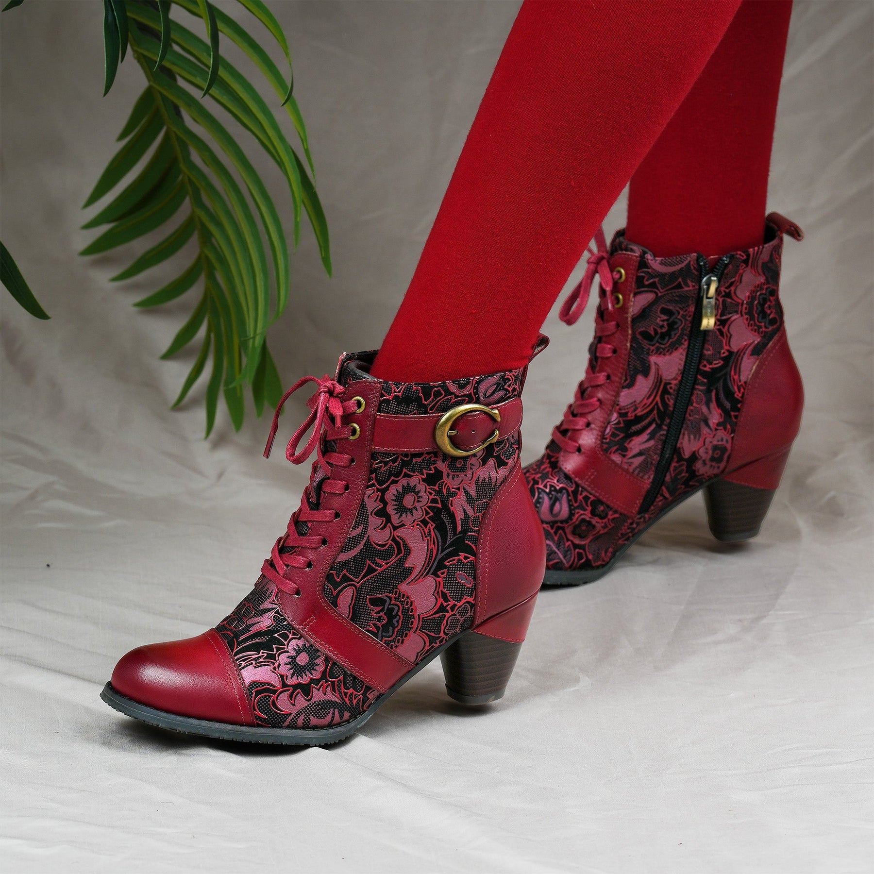 Florale Damen-Lederstiefeletten Timeless Grace mit Schnürung – Ansicht 12