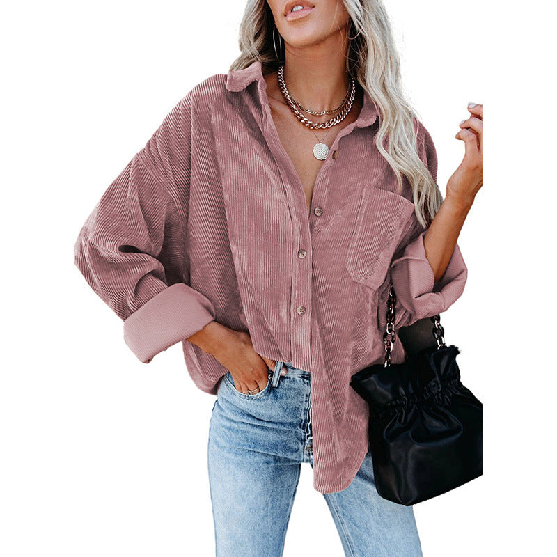 Reina – Oversized Cordhemd mit Knöpfen in lockerer Passform – Ansicht 5
