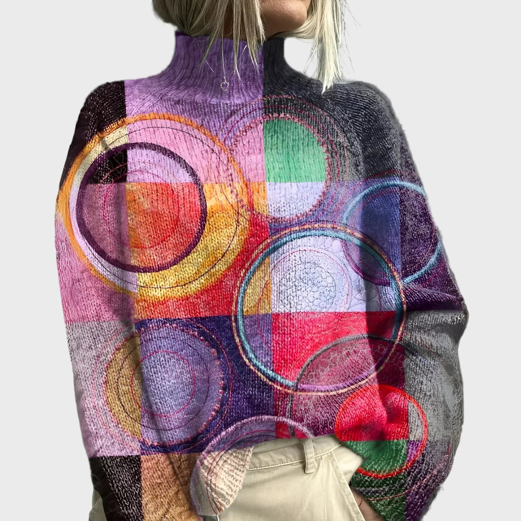 Gestrickter Rollkragenpullover für Damen mit besonderem Design
