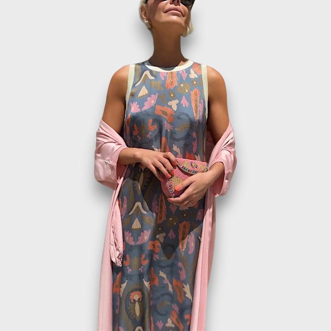 Elveria – Langes florales Damenkleid mit luftiger Strickjacke – Ansicht 5