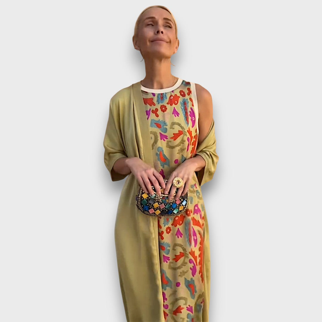 Elveria – Langes florales Damenkleid mit luftiger Strickjacke – Ansicht 8