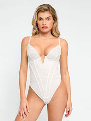 Damen-Spitzenbody im Korsett-Stil mit tiefem Ausschnitt