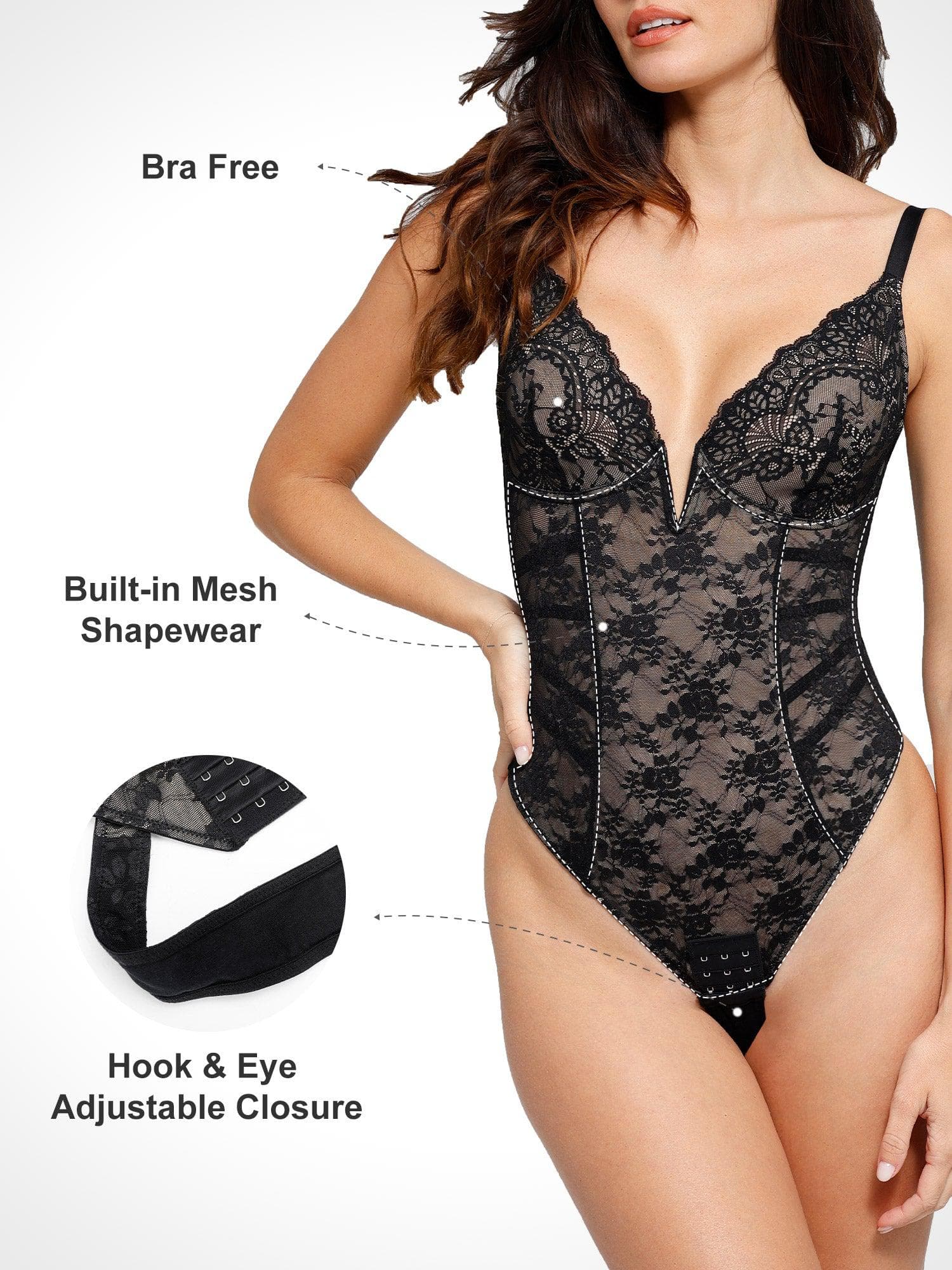 Damen-Spitzenbody im Tanga-Schnitt mit offenem Rücken