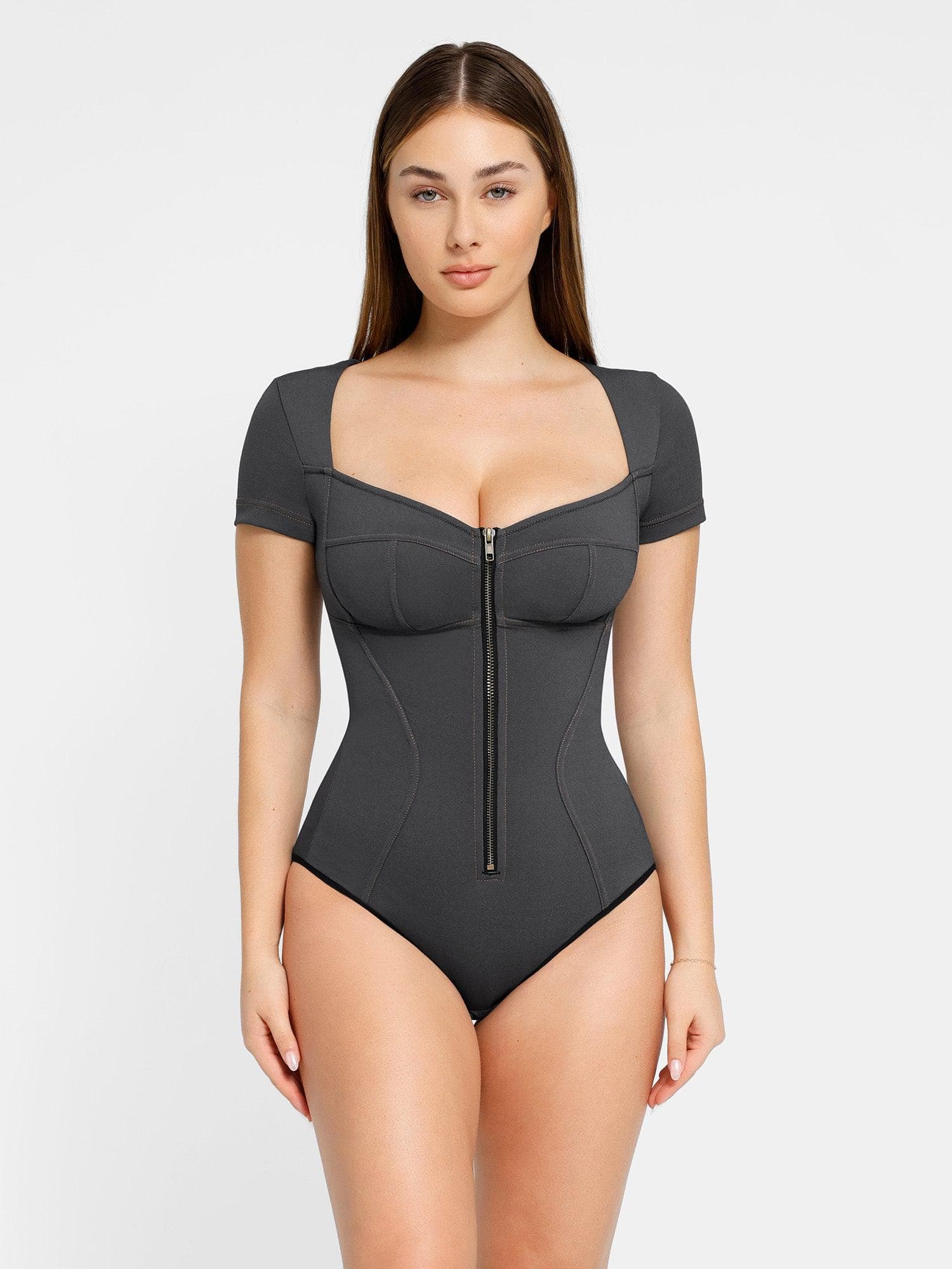 Damen-Jeansbody mit kurzen Ärmeln und Reißverschluss – Ansicht 2