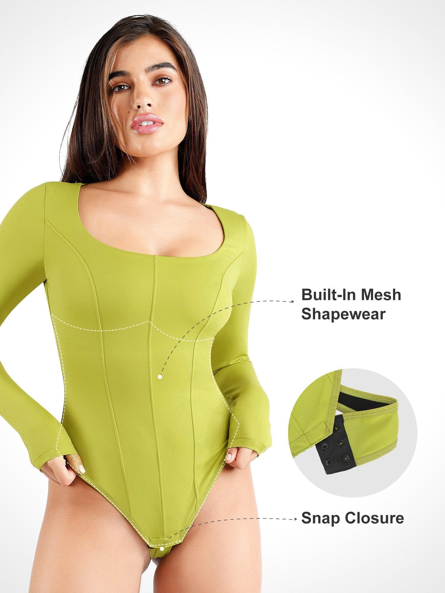 Damen-Langarm-Tanga-Body mit Bauchkontrolle – Ansicht 2