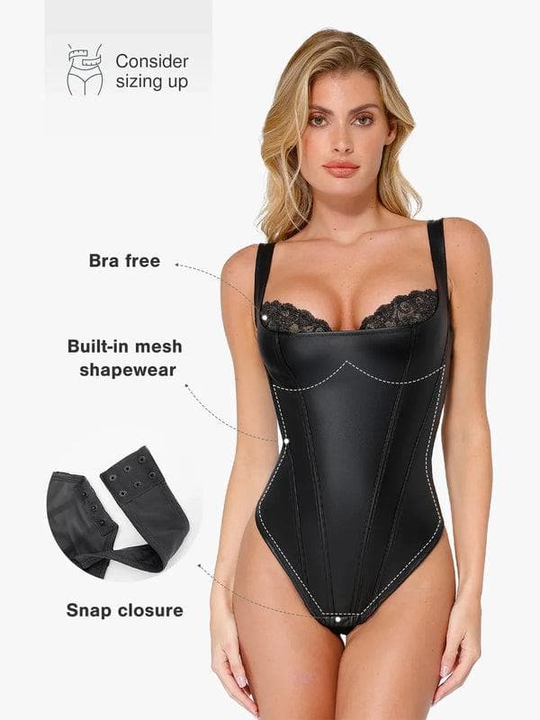 Damen-Body aus Kunstleder mit Balconette-Spitze