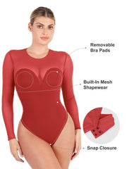 Damen-Mesh-Body mit langen Ärmeln und Bauchkontrolle – Ansicht 2