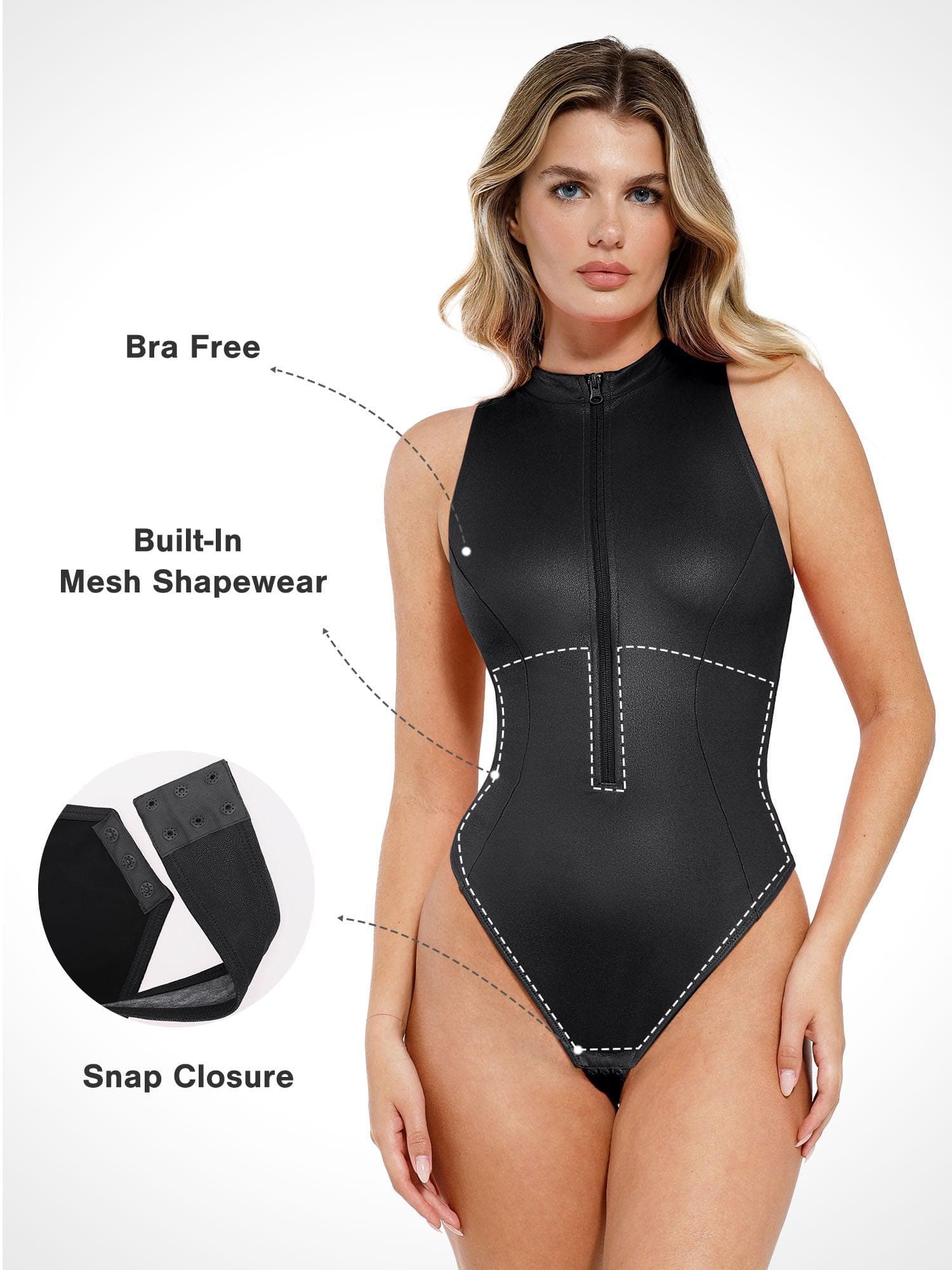 Damen-Body aus Kunstleder mit Rollkragen und Reißverschluss – Ansicht 2