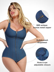 Damen-Denim-Korsett-Body mit Bauchkontrolle – Ansicht 2
