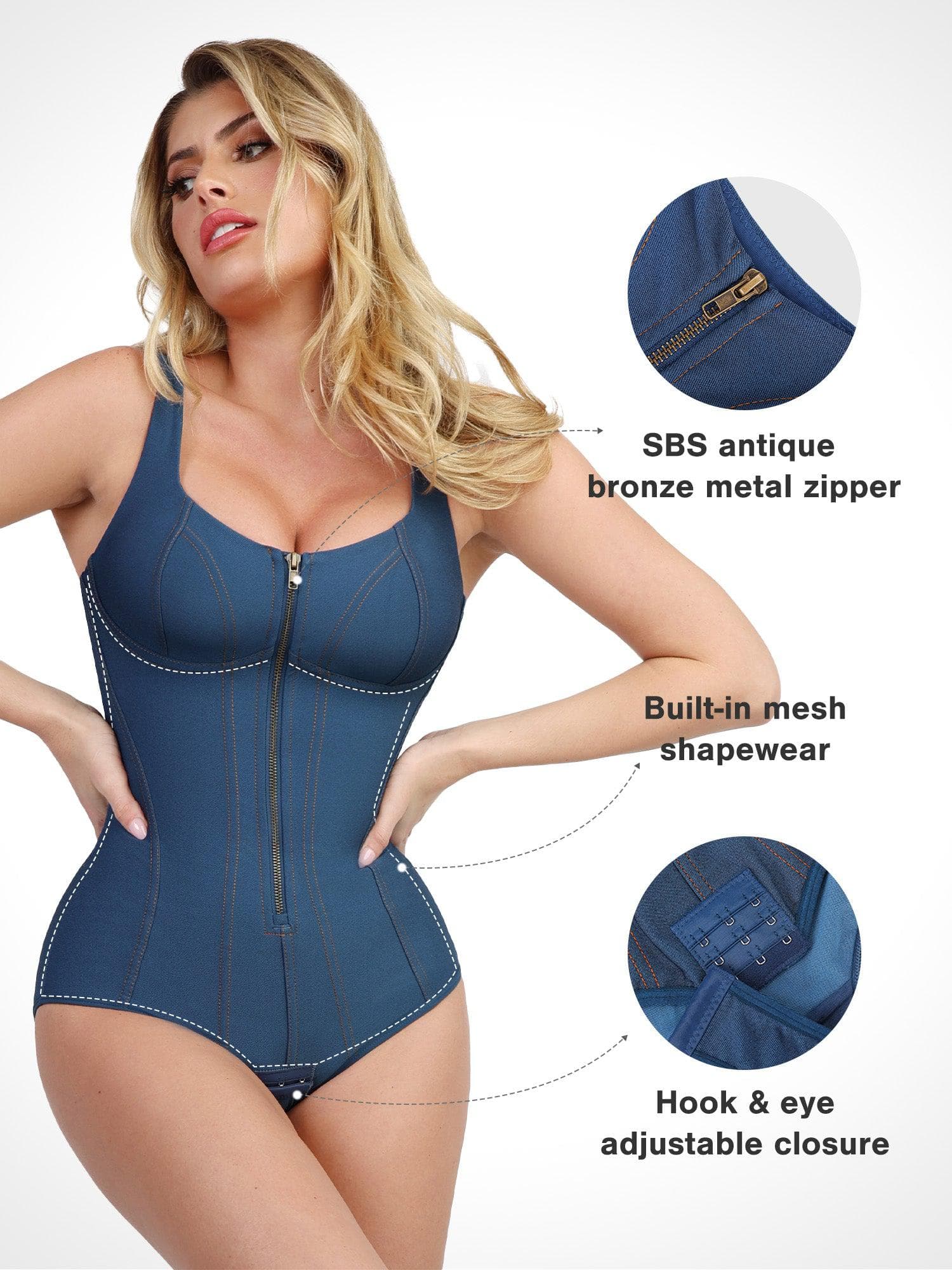 Damen-Denim-Korsett-Body mit Bauchkontrolle – Ansicht 2