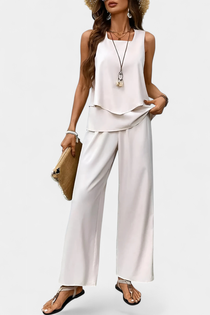 Martina – Elegantes Boho-Set für Damen mit ärmellosem Top und gemusterter gerader Hose – Ansicht 5