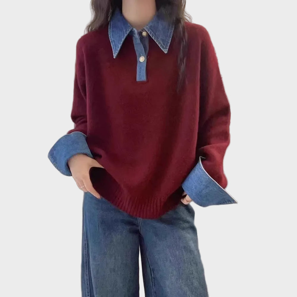 Harrow – Damen-Strickpullover mit Jeanskragen – Ansicht 2