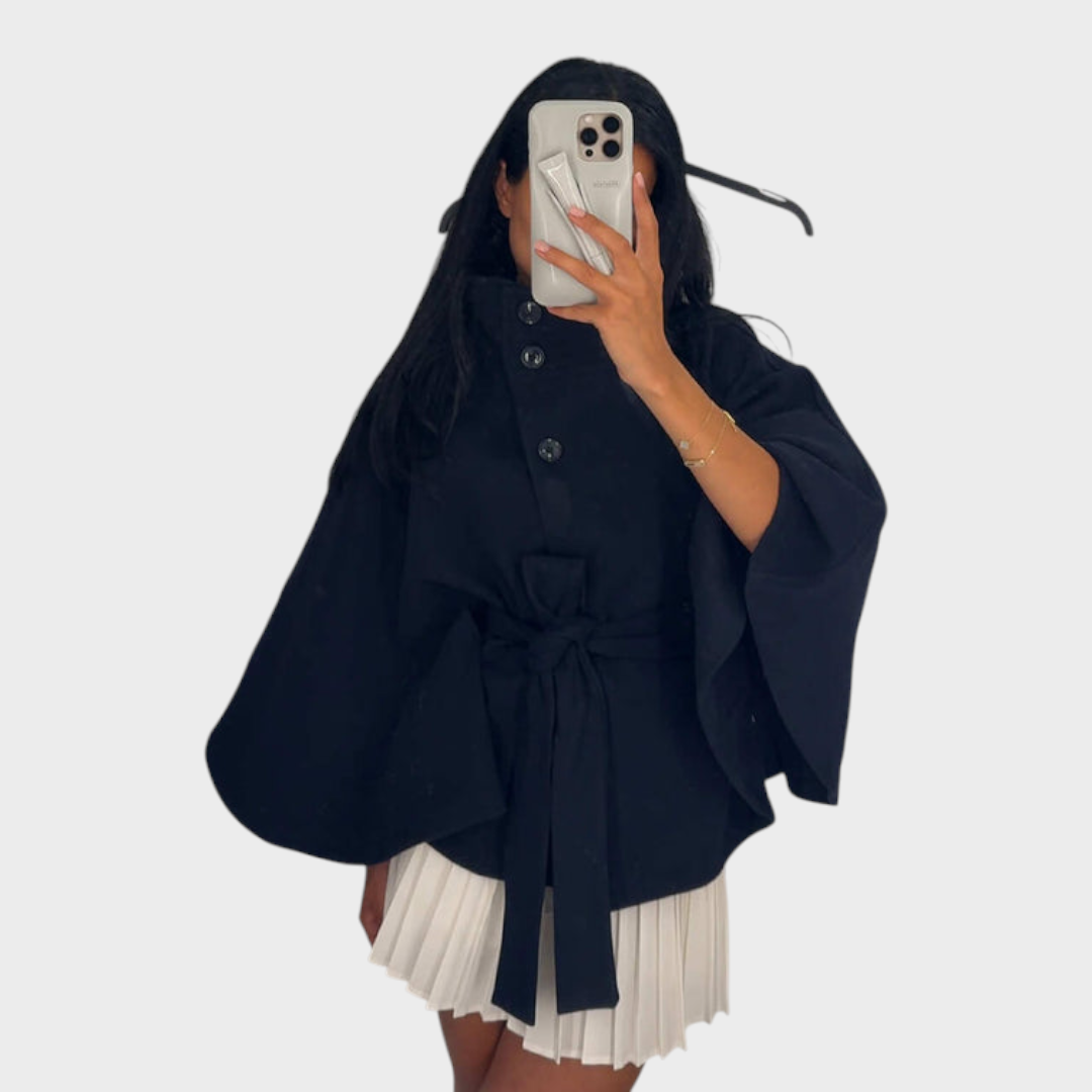 Marianne – Damen-Cape-Jacke mit hohem Kragen und Gürtel – Ansicht 4