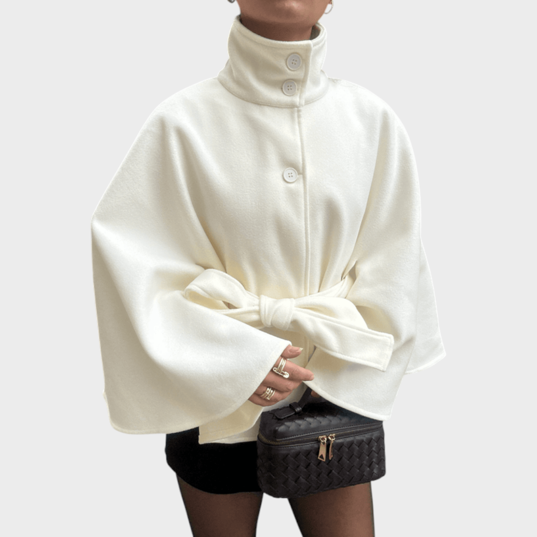 Marianne – Damen-Cape-Jacke mit hohem Kragen und Gürtel – Ansicht 7