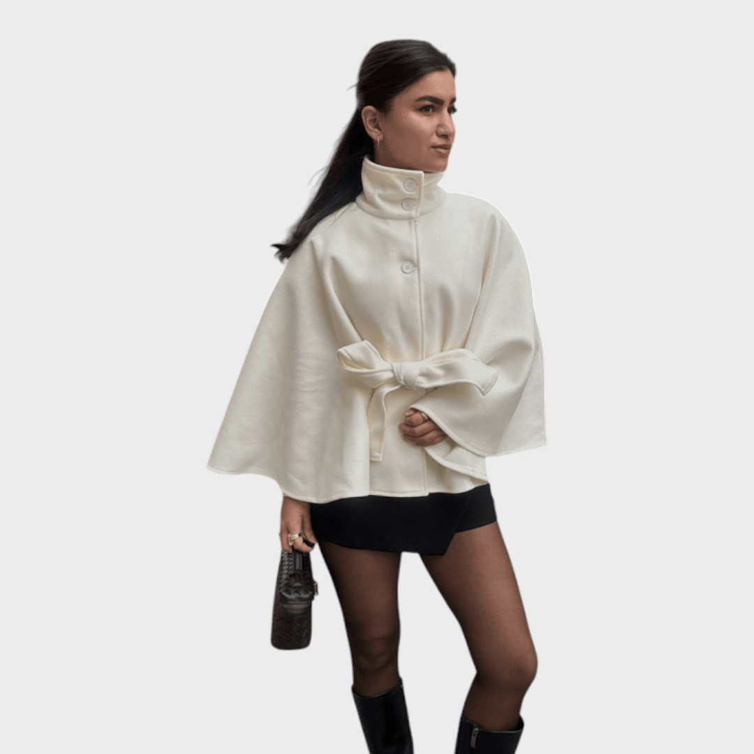 Marianne – Damen-Cape-Jacke mit hohem Kragen und Gürtel