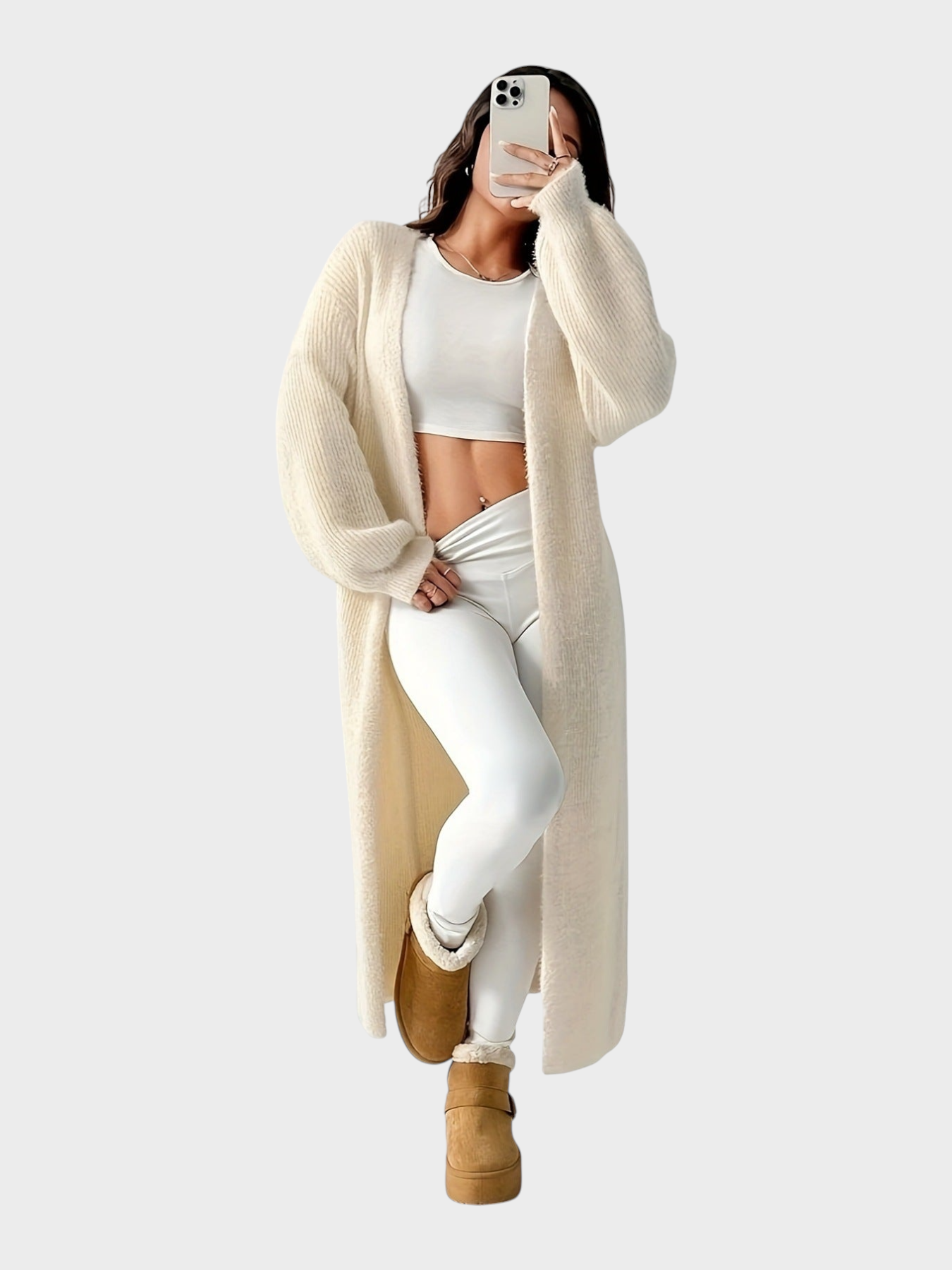 Kara – Weiche Strickjacke für Damen ohne Kragen – Ansicht 2