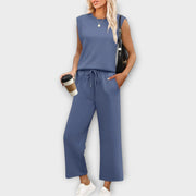 Schwarzes Damen-Set mit ärmellosem Top und Hose – Ansicht 5