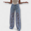 Γυναικείο jeans patchwork με δαντέλα