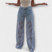 Damen-Patchwork-Jeans mit Spitze
