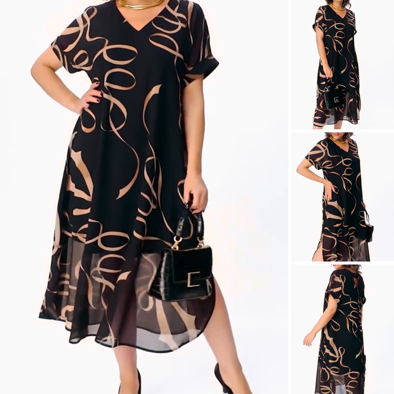 Elegantes Midikleid mit V-Ausschnitt und Schleifenprint – Ansicht 5