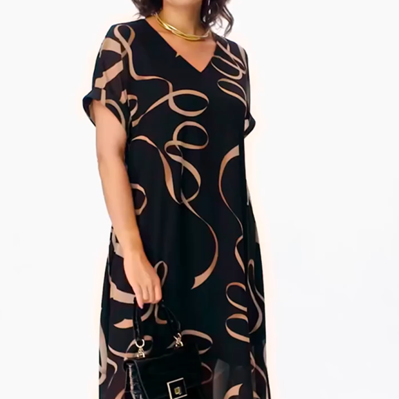 Elegantes Midikleid mit V-Ausschnitt und Schleifenprint – Ansicht 2