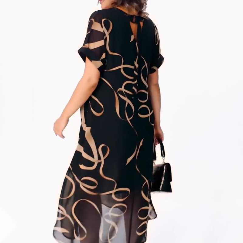 Elegantes Midikleid mit V-Ausschnitt und Schleifenprint – Ansicht 4