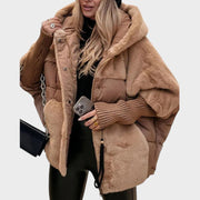 Zoe – Oversize-Mantel für Damen mit Kapuze und Patchwork
