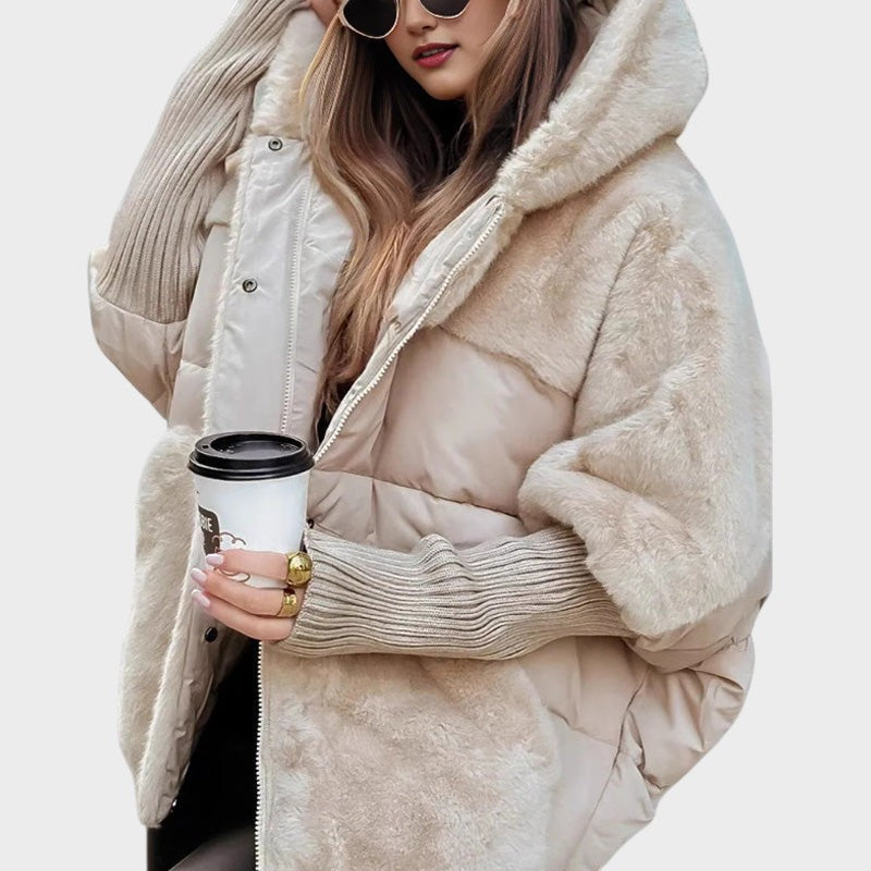 Zoe – Oversize-Mantel für Damen mit Kapuze und Patchwork – Ansicht 3