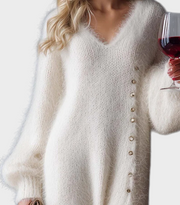 Regina – Weißes Strickkleid für Damen mit Seitenschlitz – Ansicht 5