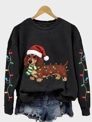 Ella – Damen-Sweatshirt mit Dackelmotiv und Weihnachtslichtern