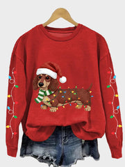Ella – Damen-Sweatshirt mit Dackelmotiv und Weihnachtslichtern – Ansicht 2