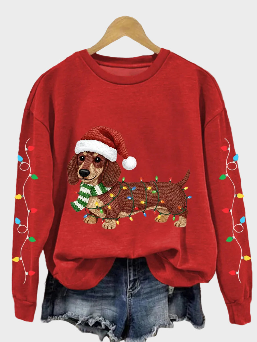Ella – Damen-Sweatshirt mit Dackelmotiv und Weihnachtslichtern – Ansicht 2