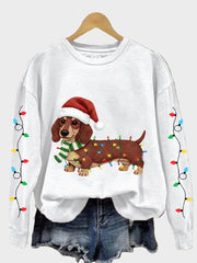Ella – Damen-Sweatshirt mit Dackelmotiv und Weihnachtslichtern – Ansicht 4