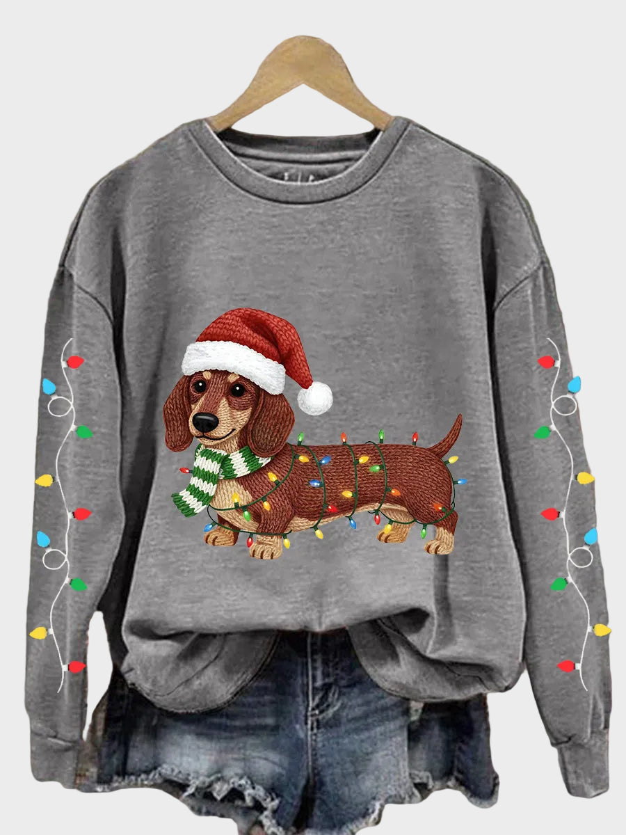 Ella – Damen-Sweatshirt mit Dackelmotiv und Weihnachtslichtern – Ansicht 5