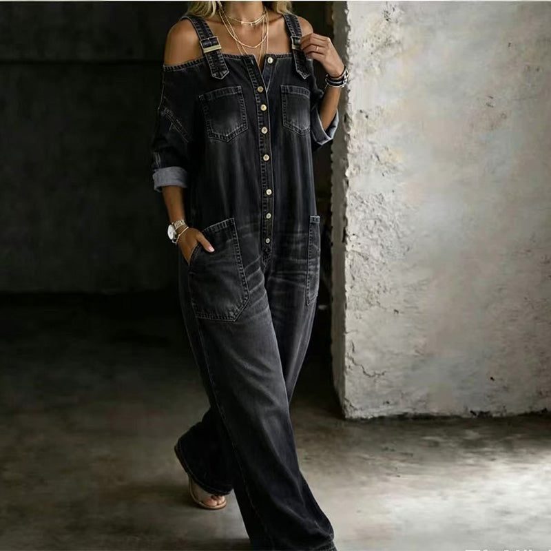 Christa | Weit geschnittener Overall mit weitem Bein und Taschen