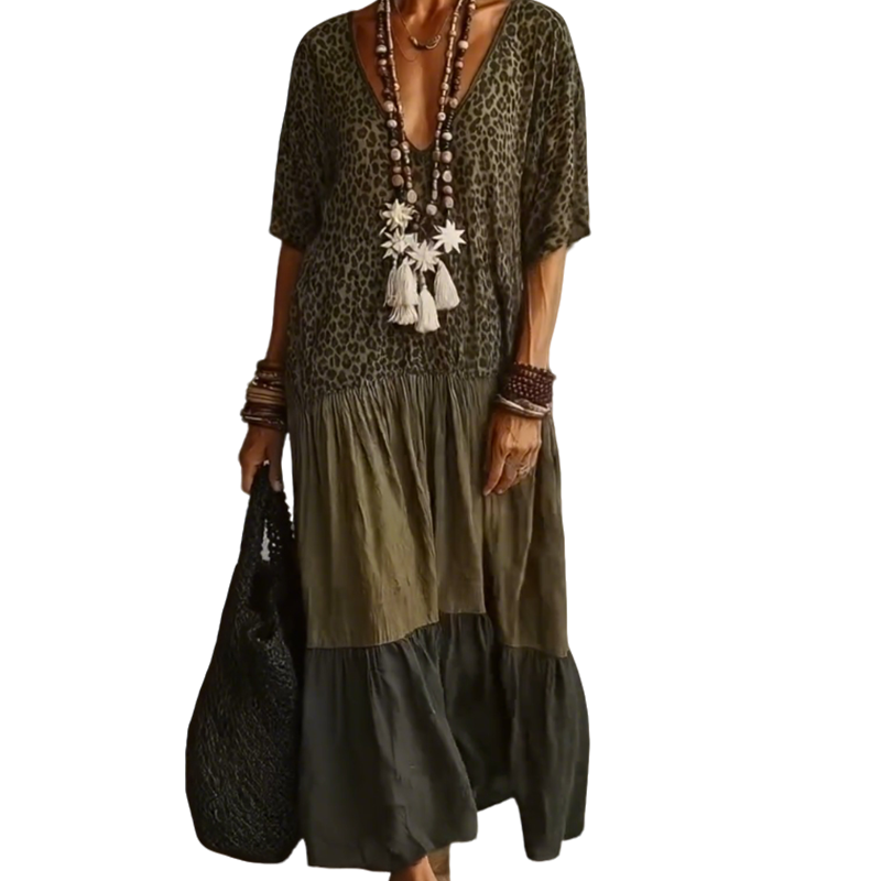 Helga | Bohemian Maxikleid mit Leopardenmuster