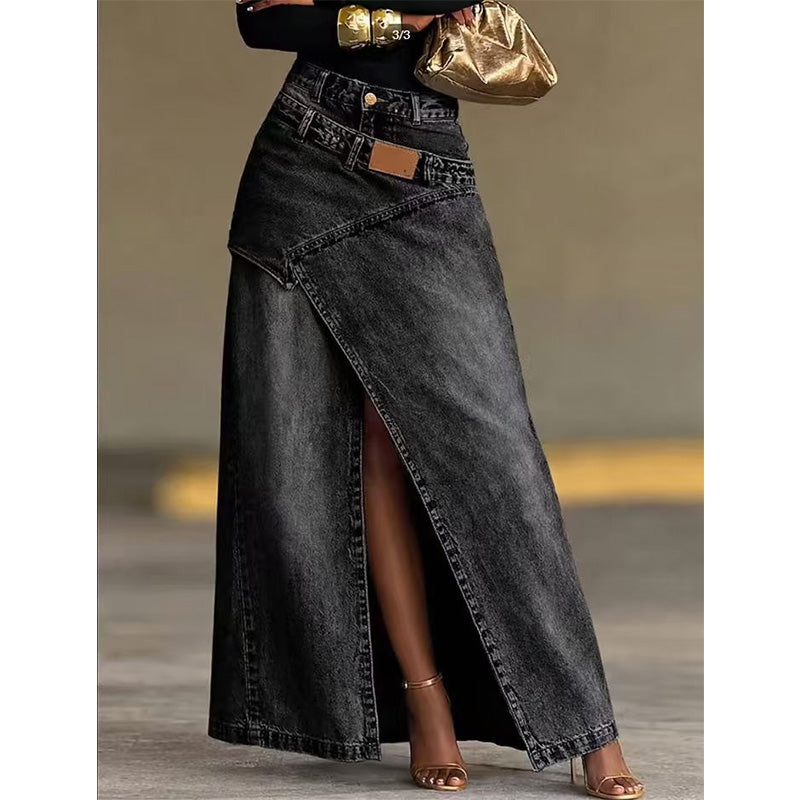 Anja | Damen Denim-Maxirock mit mehrlagiger Taille