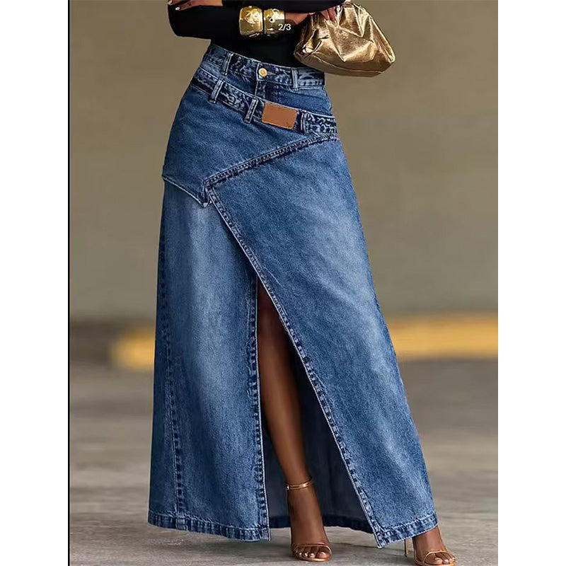 Anja | Damen Denim-Maxirock mit mehrlagiger Taille