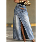 Anja | Damen Denim-Maxirock mit mehrlagiger Taille